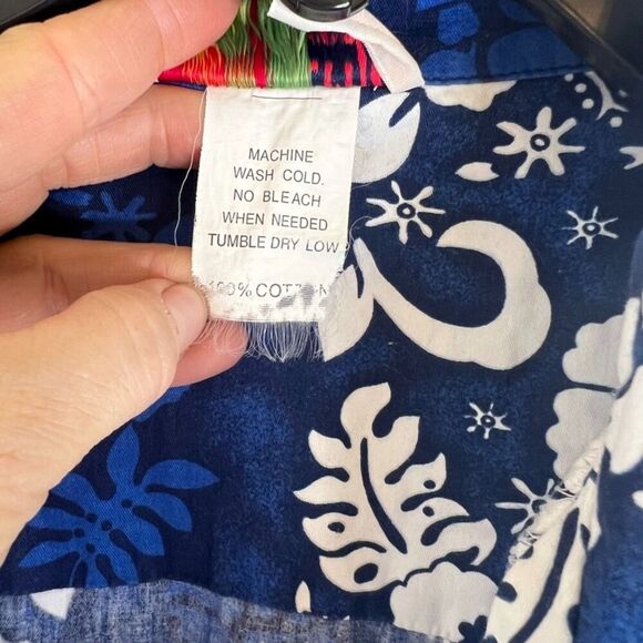 Alii Fashions Hawaii Tropical Floral Navy White Button Up Cotton Shirt Sz 2X - Picture 4 of 8